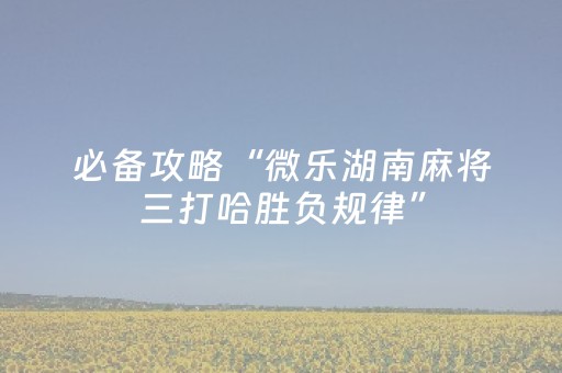 必备攻略“微乐湖南麻将三打哈胜负规律”（助赢神器)