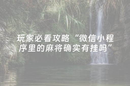 玩家必看攻略“微信小程序里的麻将确实有挂吗”（通用挂软件多少钱)