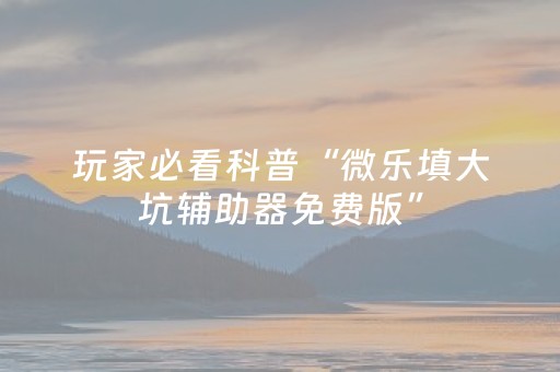 玩家必看科普“微乐填大坑辅助器免费版”（开挂辅助脚本)