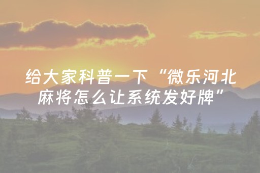 给大家科普一下“微乐河北麻将怎么让系统发好牌”（通用挂软件多少钱)