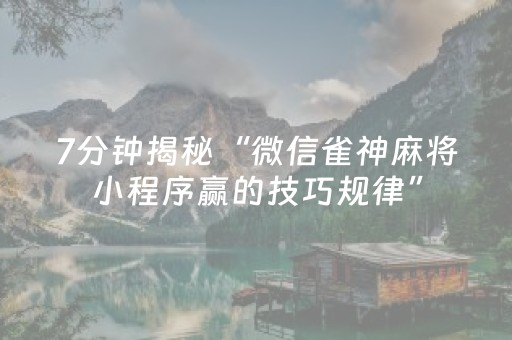 7分钟揭秘“微信雀神麻将小程序赢的技巧规律”（外辅工具)