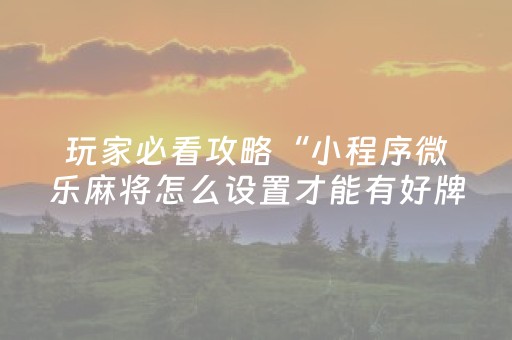 玩家必看攻略“小程序微乐麻将怎么设置才能有好牌”（怎么增加胜率)