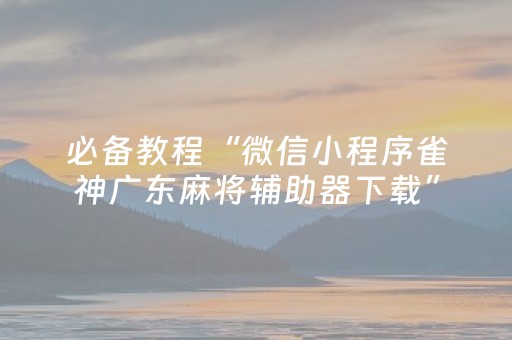 必备教程“微信小程序雀神广东麻将辅助器下载”（免费专用神器)