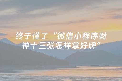 终于懂了“微信小程序财神十三张怎样拿好牌”（技巧和打好牌方法)