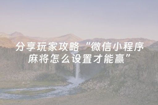 分享玩家攻略“微信小程序麻将怎么设置才能赢”（助赢神器购买)