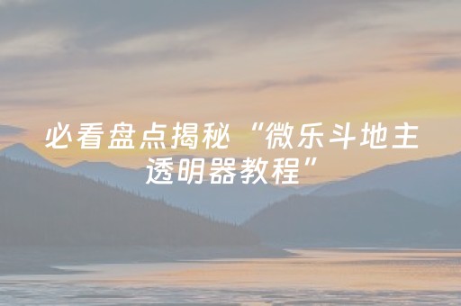 必看盘点揭秘“微乐斗地主透明器教程”（软件出售)